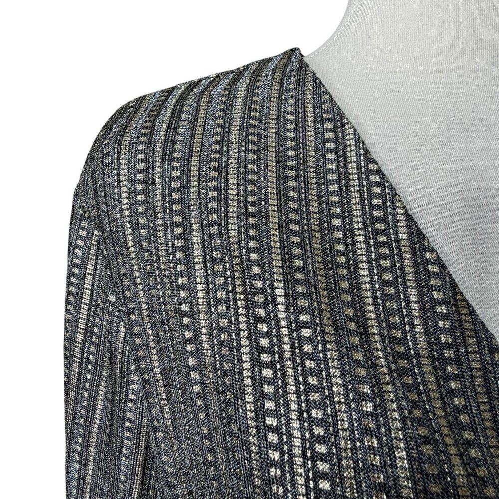 Cupio Metallic Silver 3/4 Sleeve Dress Large Wrap Front - Picture 4 of 10